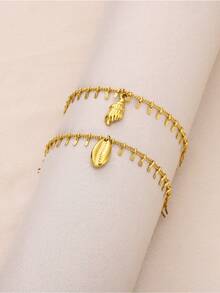 1Pc Boho Style Conch / Shell Anklets For Women, Dainty Fringe Chain With Conch / Shell Pendant Anklet Bracelet, 18K Gold Plated Stainless Steel Anklet Bracelet, Summer Beach Vacation Jewelry For Daily Wear, Foot Jewelry, Summer Party Fashion Accessories - Multicolor - View 3