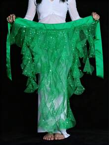 女士连体肚皮舞臀巾腰带裙，带系带流苏下摆波浪裙 - 彩色 - 查看 21