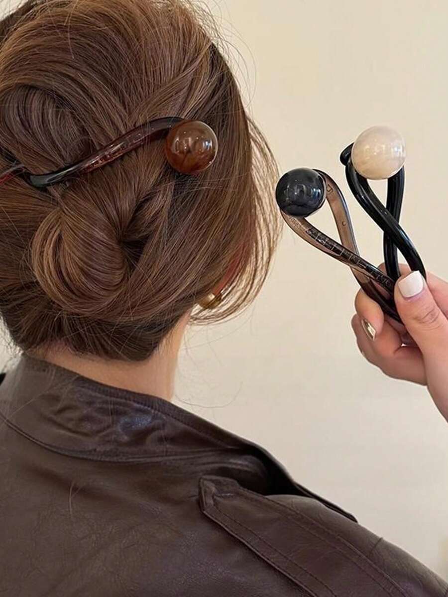 2pcs/1pc Retro Coffee Color Pearl Twist Hair Clips, Elegant Minimalist Design, Suitable For Women's Commute, Daily Hairstyles, Spring & Summer Hair Accessories,Holiday,Travel,Festival,Party - Multicolor - View 1