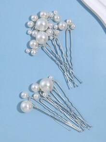 6/12pcs Wedding Bridal Hair Accessories, Minimalist Hair Clips, Faux Pearl Style Hair Clips, Suitable For Wedding Occasions And Photography, U-Shaped Hair Clips Hair Styling Tools,Elegant,Birthday - Silver - View 3