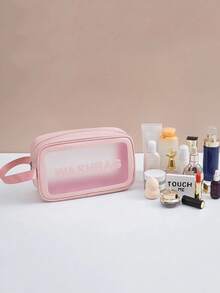 1pc Pink Transparent PVC Waterproof Toiletry Bag, Large Capacity Portable Travel Organizer - Pink - View 6
