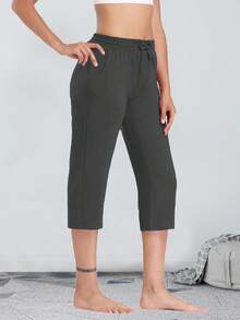 Women's Comfort Yoga Capri Pants With Drawstring & Pockets, Straight Wide Leg Sweatpants For Sports And Casual - Gray - 查看 3