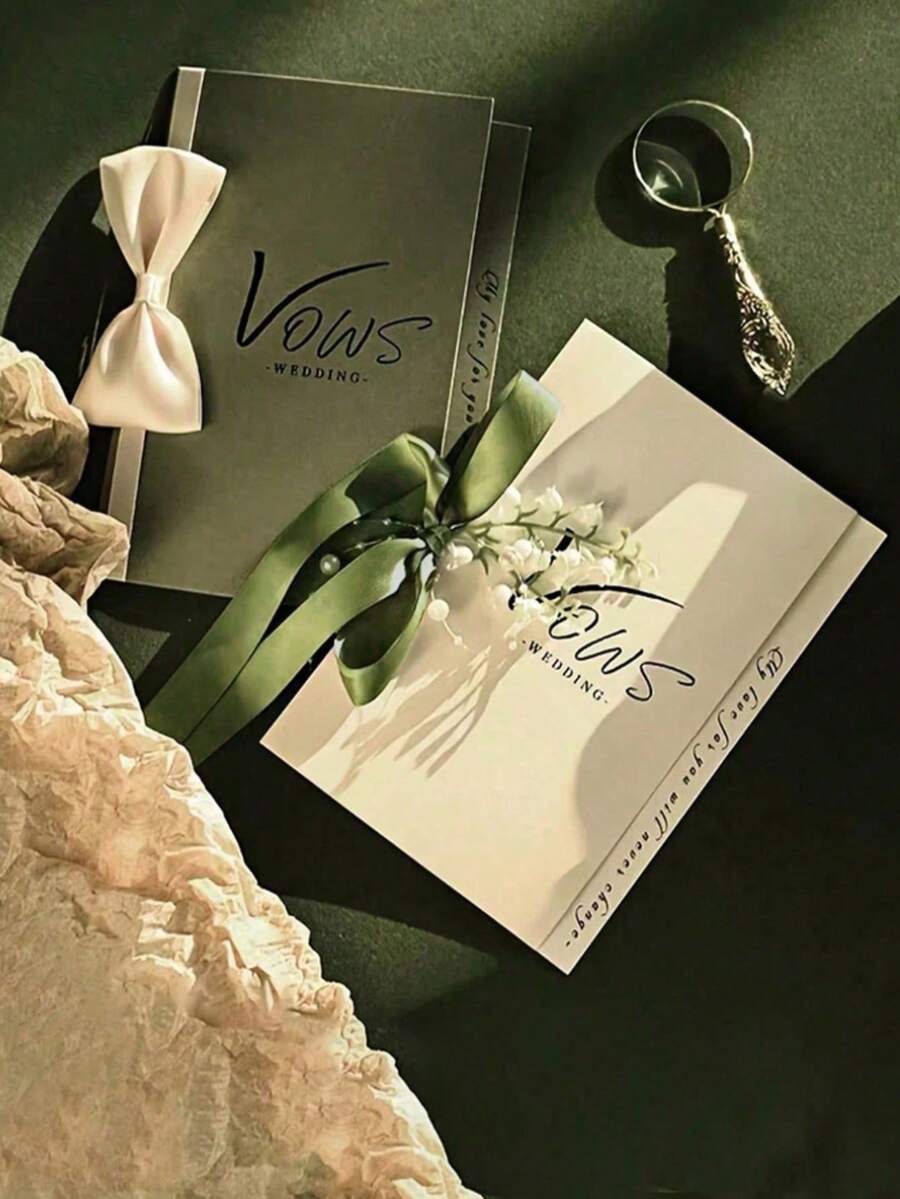 4张婚礼誓言卡，简约DIY新郎新娘告白笔记本，铃兰婚礼誓言卡，附赠笔和钥匙扣 - 手写新婚誓言小册子，主题派对，节日庆典，婚礼季 - 多色 - 查看 1