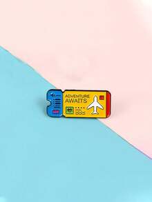 可爱橙色卡通飞机票胸针，创意不对称珐琅别针，牛仔外套徽章，背包翻领别针 - 橘色 - 查看 4