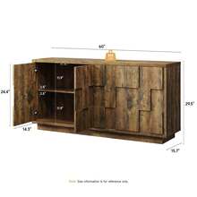 Aparador tipo buffet natural, consola moderna de mediados de siglo con 4 puertas, estante abierto con estantes ajustables, mesa de bar de café de 60 pulgadas para cocina y sala de estar, color natural. - Marrón rústico BSB-111 - Ver 3