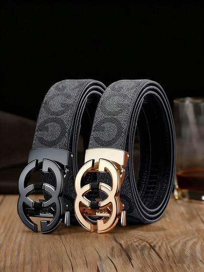 2026新款男士字母合金光滑多功能商务休闲自动扣皮带，压纹工艺，时尚高端，轻奢风格，尽显年轻人的高级感，是年轻人的自动扣皮带之选。多种颜色、款式和尺寸可供选择，运动简约风。