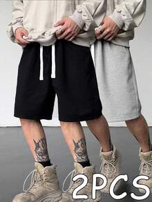 Bộ 2 quần short nam dáng rộng, cạp chun, thích hợp làm quà tặng Ngày của Cha, thiết kế unisex. - Nhiều màu - Xem 5