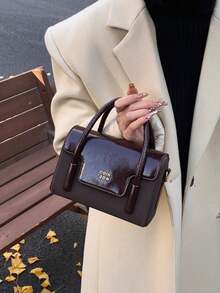 时尚复古女士手提包，新款高端潮流斜挎包，独特设计 PU 翻盖小方包，休闲简约纯色，适合上班通勤，大容量单肩包，适合日常使用、外出、聚会 - 咖啡棕 - 查看 12