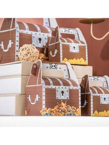 12pcs Pirate'S Treasure Paper Candy Boxes (With Golden Coin Patterns) – Small Gift Boxes For Pirate-Themed Birthdays Parties & Birthday Parties - View 2