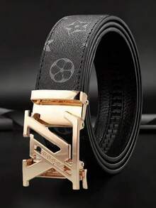 字母图案多功能耐用休闲商务自动扣男士真皮皮带 - 彩色 - 查看 9