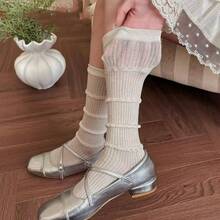 1 par de calcetines de tobillo blancos con volantes finos, ligeros para primavera/verano - Multicolor - Ver 2