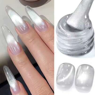 MIANEL 10ML 夏季美甲新品 2026 白色玻璃珠猫眼凝胶指甲油 透明闪粉指甲油 白色指甲油 美甲沙龙专用 UV 灯美甲 适用于手指甲和脚趾甲