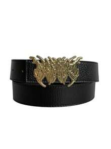 1pc Super Fashionable Black Flame Design Belt, Men's Punk Gothic Rock Band Style Accessory, Double Buckle - Multicolor - View 6