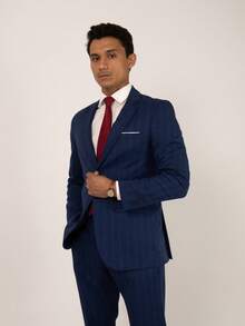 Men's Italian Cut Suit, Blue Check Fabric, Premium Tailoring. For Parties, Work, And Church. - Màu xanh lam - Xem 3