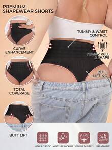 Cravure Plus Size Solid Color Elastic Minimalist Triangle Shapewear Briefs Panties, Casual Everyday - Black - View 2