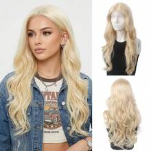 16-28英寸深剪裁即戴即用蕾丝前置合成假发，适合女性，金色长卷发假发，13*4*1 T型蕾丝前置假发，自然逼真，100%密度，黑色短卷合成发，逼真发际线，金色银色长波浪假发，适合日常佩戴，无需胶水。 - 彩色 - 查看 14