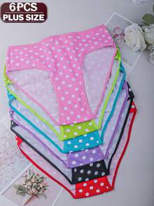 6-Pack Plus Size Women's Underwear, All-Over Polka Dot Print, Assorted Colors, Soft Comfortable For All-Day Wear, Spring & Summer - Multicolor - View 1