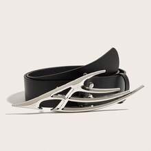 1pc Women's Irregular Buckle Printed PU Leather Belt, Suitable For Western Cowboy Style - Black - View 7