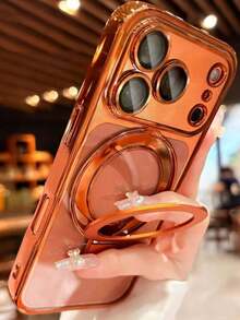 Ốp lưng điện thoại mạ kim tuyến sang trọng, trong suốt, có chân đế cho iPhone 17 Pro Max 17 Pro 17 16 Pro Max 16 Pro 16 15 Pro Max 15 Pro Max 15 Pro 15 Pro Max 14 Pro 13 Pro Max 12 Pro Max 11. Ốp lưng trong suốt mạ điện, bảo vệ camera, kiểu dáng thời trang. - trái cam - Xem 1