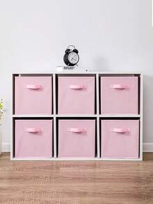 1/3/6pcs Foldable Fabric Storage Boxes With Handles, Multi-Color Options, Collapsible Closet Organizers, Kids Room Toy Storage Baskets, Home Organization Containers - Pink - View 5