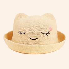 1顶男女通用婴儿/幼儿卡通脸刺绣多功能遮阳帽，卡通爱心睫毛针织透气草帽，适合春、夏、秋季佩戴 - 1PC - 查看 7