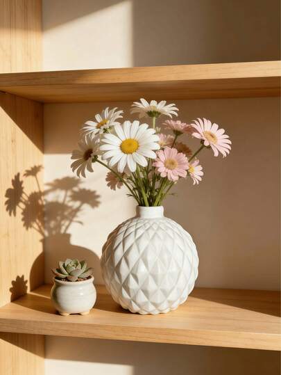 1pc Geometric Textured Spherical Planter, Modern Minimalist Decorative Flower Pot, Vase, Centerpiece For Balcony, Living Room, Bedroom, Boho Home Decor, Desktop Flower Stand