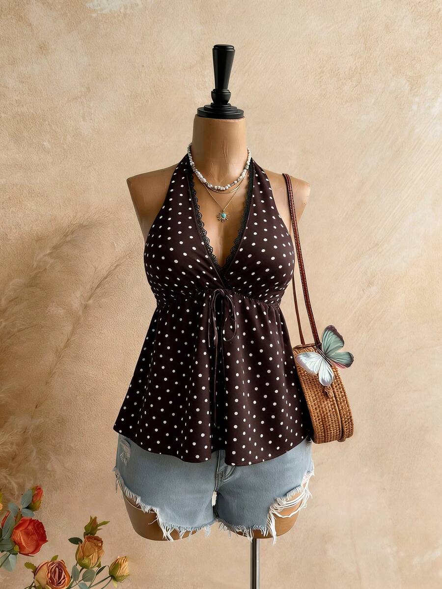 Rusttydustty Áo hai dây cổ chữ V hở lưng dành cho nữ, áo kiểu dáng thường ngày in họa tiết da báo, phong cách bohemian, thích hợp cho bãi biển, du lịch và các dịp hè khác. - màu nâu - Xem 1