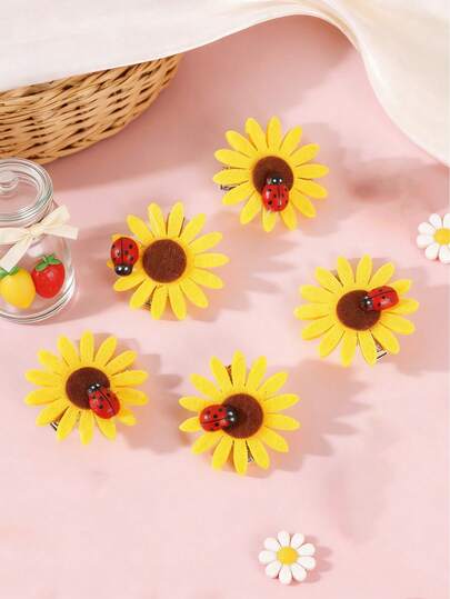 5 piezas de productos terminados originales de pinzas de pato con girasol DIY, pinzas para el cabello bohemias dulces y lindas para niñas, adecuadas para coletas bajas, trenzas, accesorios para el cabello de actuaciones en el escenario