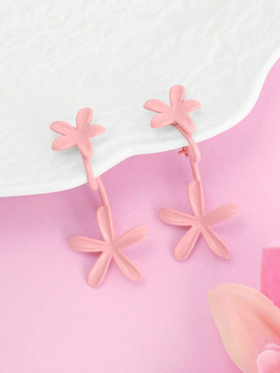 1 Đôi bông tai kẹp hình hoa màu hồng thanh lịch, thời trang, đa năng cho cả đeo hàng ngày và đi nghỉ mát. - Nhiều màu - Xem 1