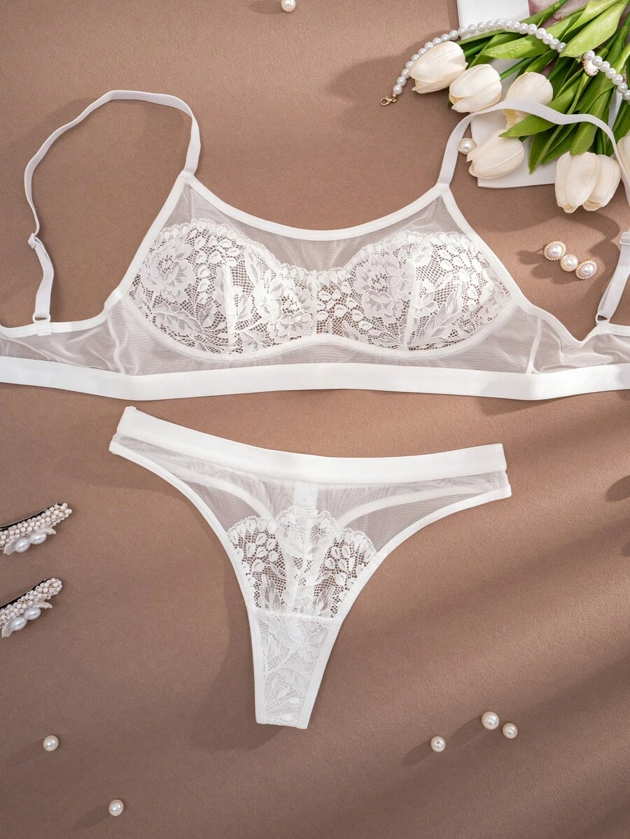 1 Set Women's Solid Color Wireless Comfortable Bra Set - White - View 1