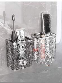 2pcs/1pc Kotak Penyimpanan Gantung Dinding Motif Gletser, Tidak Perlu Pengeboran, Rak Organizer Kamar Mandi untuk Sikat Gigi, Sisir, Pasta Gigi, dan Perawatan Kulit, Aksesori Penyimpanan Kamar Mandi, Musim Kembali ke Sekolah - MultiWarna - View 2