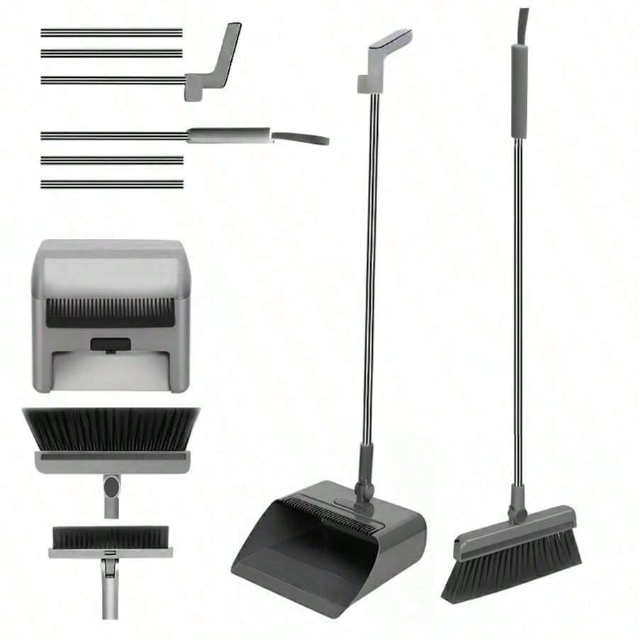 Luminpool 3 In 1 For Sweeping Indoor And Push Broom Outdoor With Dust Pan, Broom With Dustpan Combo Set, Adjustable And Rotatable - Grey - View 1