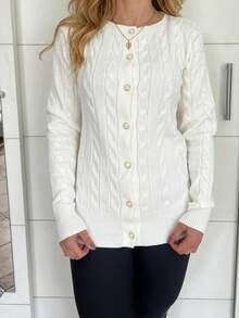 CASACO FRANJA TRICOT - Branco - Visão 2