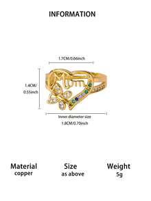 Hollow Heart Letter Mom Ring,Zirconia Rhinestone Butterfly Ring, Mother's Day Jewelry Gift For Mama Mom Mother From Son Or Daughter - 1 - View 14