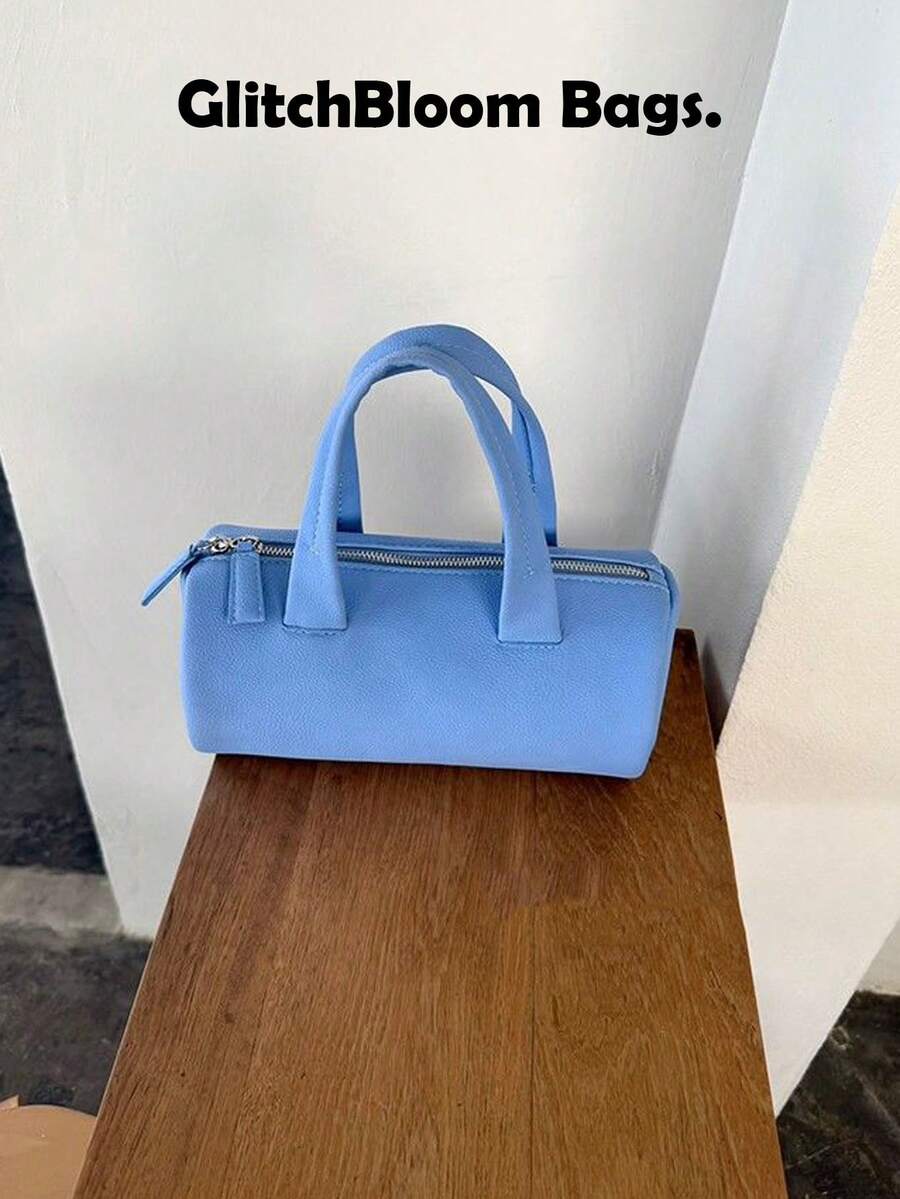 Túi xách mini tròn màu xanh nhạt - Túi tote hàng ngày có khóa kéo, thích hợp sử dụng ngoài trời. - Màu xanh lam - Xem 1
