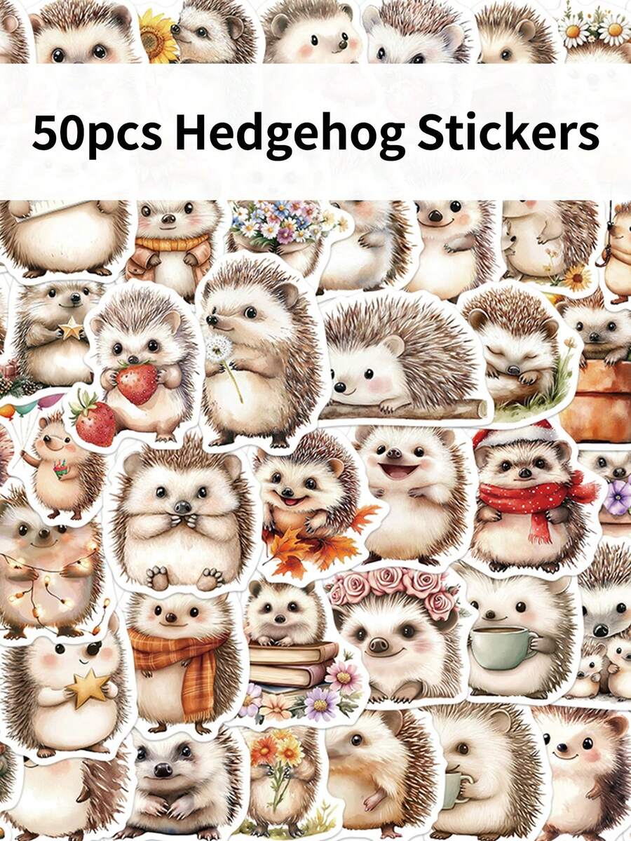 50pcs Hedgehog Cute And Creative Cartoon Stickers DIY Guitar Luggage Refrigerator Water Cup Planner Supplies Decorative Laptop Personalization Stickers - Multicolor - View 1