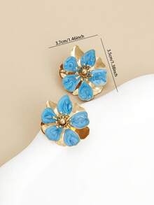 1 Pair Summer Fresh Geometric Asymmetrical Minimalist Elegant Floral Earrings, Ins Style - Multicolor - View 4