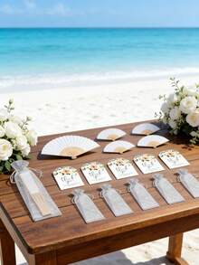 Legant White Folding Fans,Hand-Held Wooden Fan,Foldable Handheld Fan, Wedding Favors, Fans, Bride'S Gift For Guests, Party Decorations, Party Favors,Suitable For Outdoor Dining, Team Building, Birthdays, Weddings, Gift-Giving, And Other Events. - Multicolor - View 2