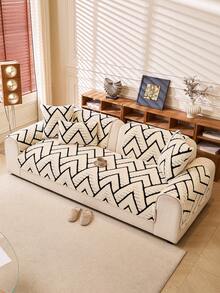 1 chiếc đệm sofa bằng vải jacquard mềm mại, chống trượt và chống mài mòn, chống bám bẩn và chống trầy xước do thú cưng, phù hợp sử dụng quanh năm cho phòng khách và phòng ngủ, có thể giặt máy. - Đen và trắng - Xem 6