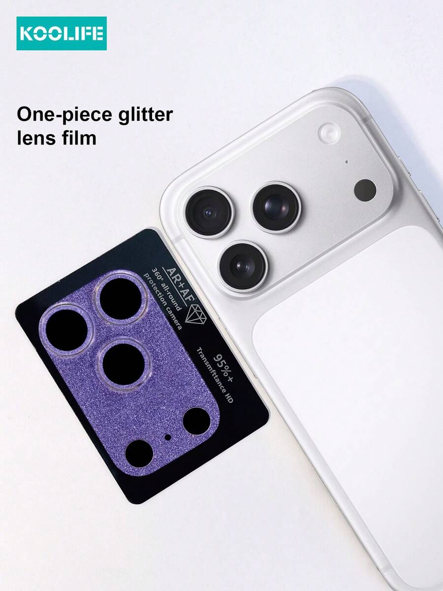 1pc Shiny Sequin Lens Film, Full Coverage High-Definition Transparent Protective Film, No Bubble Adhesion, Waterproof Shockproof Scratch-Resistant, Suitable For Apple 17/17 Pro/17 Pro Max - Blue - View 1