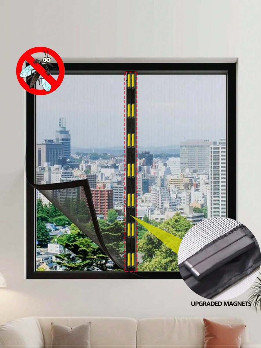 Màn chống muỗi từ tính mùa hè, lưới dày, có thể tháo rời, giặt được, vô hình, viền đen, tự dính, lắp đặt không cần khoan. - Cửa sổ từ tính - Xem 1