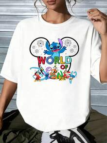 Disney Lilo & Stitch World Of Fun Graphic T-Shirt, Oversized White TeeCrafted From Soft, Comfortable, And Durable Pure Cotton Fabric, This Round-Neck T-Shirt Is An Ideal Choice For The Spring And Summer Seasons. Suitable For A Wide Range Of Occasions-Including Daily Wear, Shopping, Parties, Travel, And Social Gatherings-It Also Makes For An Exquisite Gift. - trắng - Xem 1