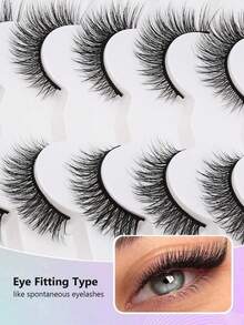 7 Pairs 3D Fluffy Faux Mink Eyelashes, 12mm Length - Black - View 6