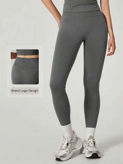 TimeOff 1pc Women High Waist Elastic Fitted Letter Print Sports Leggings