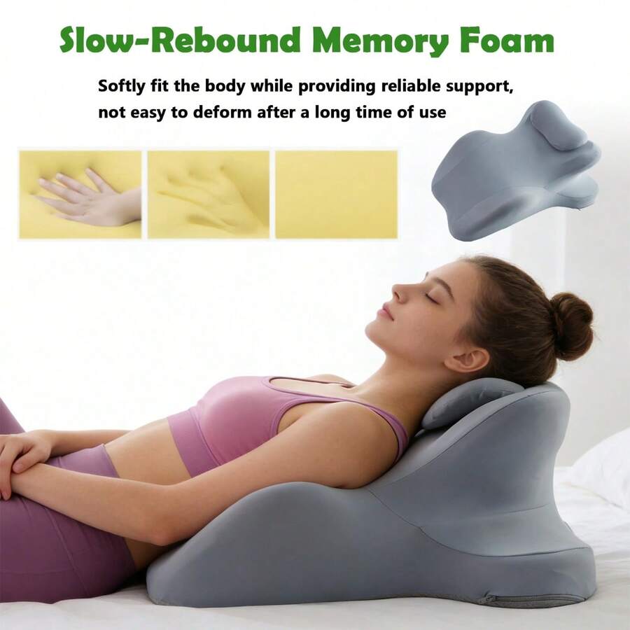 Rgonomic Memory Foam Wedge Pillow, 27° Angled Support For Neck, Back, Waist Leg Pain Relief, Multi-Position Prone Pillow With Removable Cover - Dusty Blue - View 1