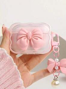 Elegant Pink Bow Earphone Case Compatible With Iphone,  1/2, New Wireless Earphone Protective Cover Compatible With  3/Pro/Pro2/4, Gift For Boyfriend/Girlfriend - Multicolor - View 6