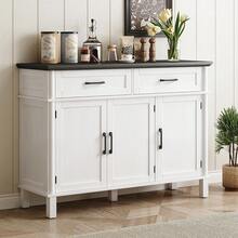 ONBRILL Storage Buffet Cabinet, 48" Farmhouse Sideboard Cabinet With Two Drawers And Three Doors, Wood Coffee Bar Cabinet With Adaptable Shelves, Kitchen, Living Room, And Entryway Storage Cabinet - White Black 48 inch - 查看 9