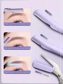 3件套眉毛修剪器套装，眉形修饰工具套装，眉刀，男女通用眉毛修整工具，眼部化妆工具，初学者眉毛修整套装 - 彩色 - 查看 2