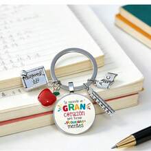 Teacher's Day Thank You Keychain With Spanish Quote, Apple And School Pendant, Gift For Female Teachers - Keychain1 - View 3