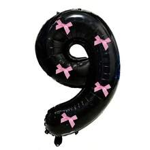 Bộ 7 bóng bay số màu đen kèm nơ hồng - từ 0-9, trang trí tiệc DIY cho sinh nhật, đám cưới, kỷ niệm, Giáng sinh, Năm mới; bơm khí heli, dễ lắp đặt, bền, dùng được trong nhà/ngoài trời, thích hợp trang trí tường và làm phông nền chụp ảnh. - Xem 10